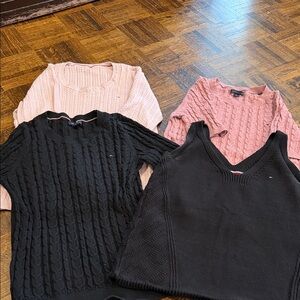 Tommy Hilfiger Women's Cable Knit V-Neck Sweaters & Vest - Pink & Black